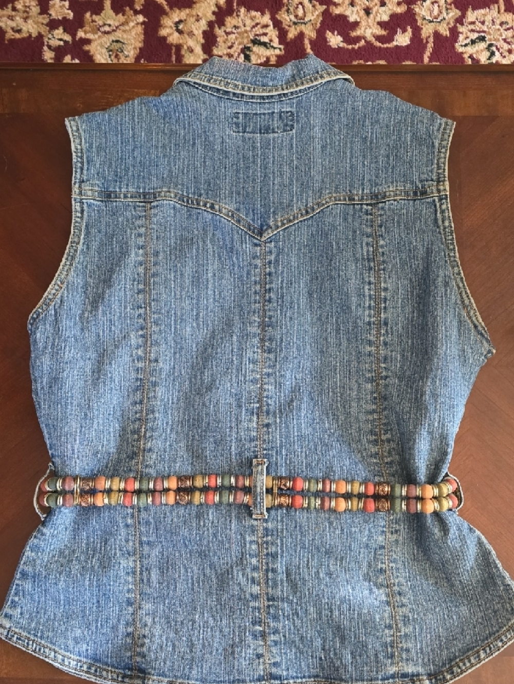 Denim Sleeveless Vest with Brown Belt.. So Cute! - Picture 3 of 9